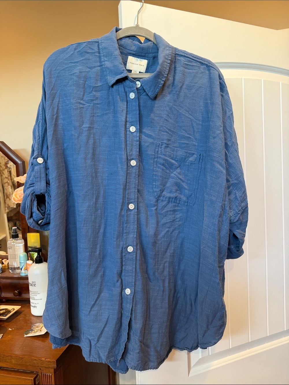American Eagle Blue Relaxed Button-Down Shirt